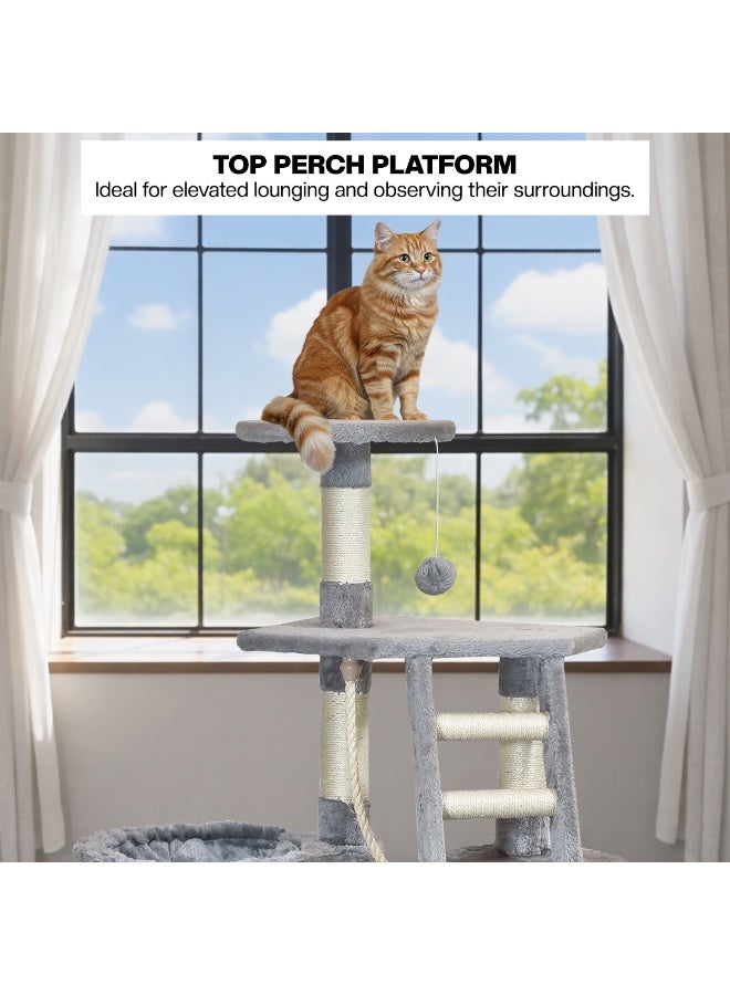 NNC PETS Cat tree tower for Indoor cats & Kittens, Multi-level cat tree activity center with Enclosed cat condo, Plush perch, Cozy Hammock, Sisal scratching post, and Ladder, Easy assembly, 118 cm (Grey) - Image 4